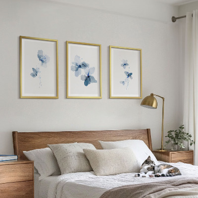 Lot de 3 tableaux pour salon Fleurs bleues