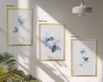 Lot de 3 tableaux pour salon Fleurs bleues