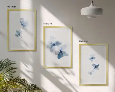 Lot de 3 tableaux pour salon motif fleurs bleues