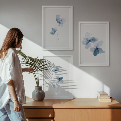 Lot de 3 tableaux pour salon Fleurs bleues
