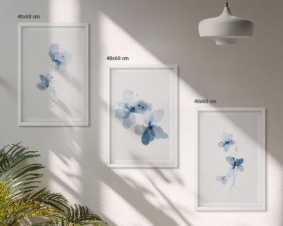Lot de 3 tableaux pour salon Fleurs bleues