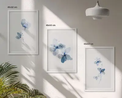 Lot de 3 tableaux pour salon motif fleurs bleues