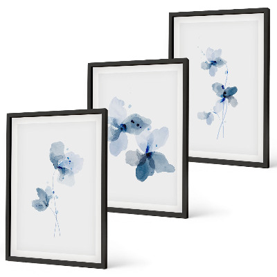 Lot de 3 tableaux pour salon Fleurs bleues