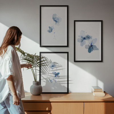 Lot de 3 tableaux pour salon Fleurs bleues
