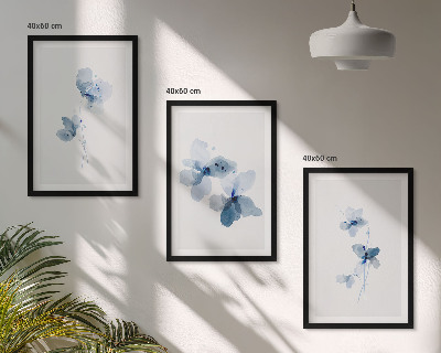 Lot de 3 tableaux pour salon Fleurs bleues