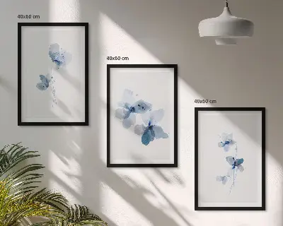 Lot de 3 tableaux pour salon motif fleurs bleues