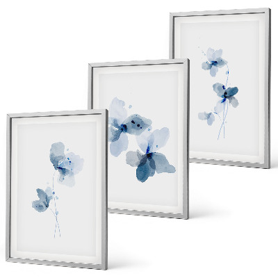 Lot de 3 tableaux pour salon Fleurs bleues