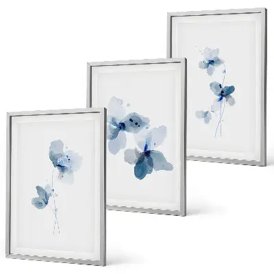 Lot de 3 tableaux pour salon motif fleurs bleues
