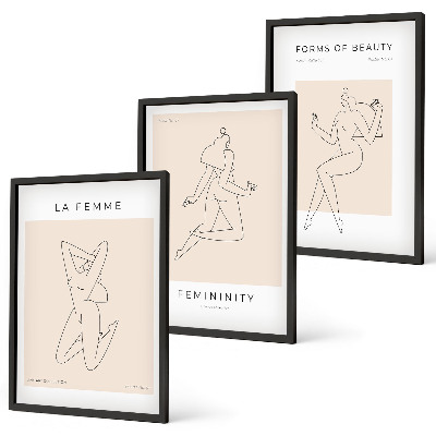 Lot de 3 tableaux pour salon Affiche minimaliste de silhouettes féminines