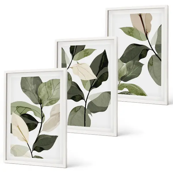 Cadre photo mural avec motif de feuilles de plantes bohèmes peintes