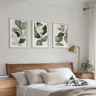 Cadre photo mural avec motif de feuilles de plantes bohèmes peintes