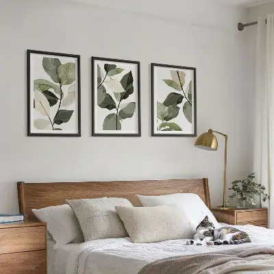 Cadre photo mural avec motif de feuilles de plantes bohèmes peintes