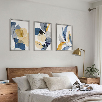 Lot de 3 tableaux pour salon Motifs végétaux à l'aquarelle