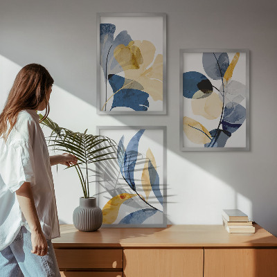 Lot de 3 tableaux pour salon Motifs végétaux à l'aquarelle