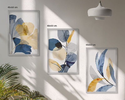Lot de 3 tableaux pour salon Motifs végétaux à l'aquarelle