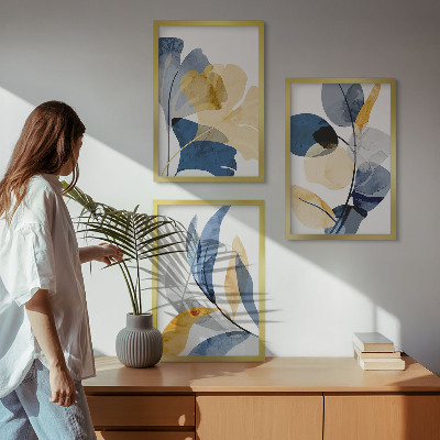 Lot de 3 tableaux pour salon Motifs végétaux à l'aquarelle