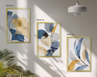 Lot de 3 tableaux pour salon Motifs végétaux à l'aquarelle