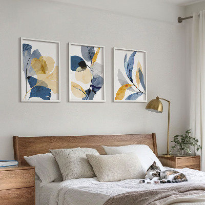 Lot de 3 tableaux pour salon Motifs végétaux à l'aquarelle