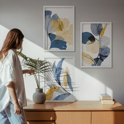 Lot de 3 tableaux pour salon Motifs végétaux à l'aquarelle