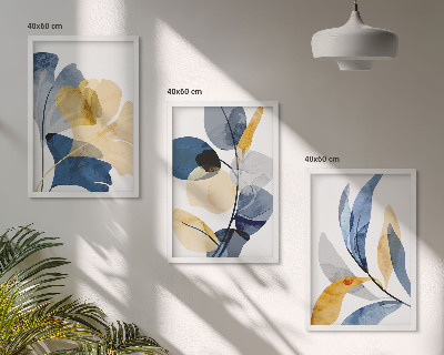 Lot de 3 tableaux pour salon Motifs végétaux à l'aquarelle