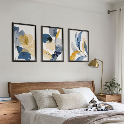 Lot de 3 tableaux pour salon Motifs végétaux à l'aquarelle