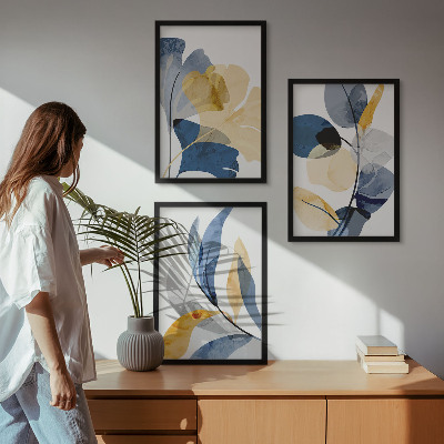 Lot de 3 tableaux pour salon Motifs végétaux à l'aquarelle