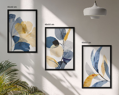Lot de 3 tableaux pour salon Motifs végétaux à l'aquarelle