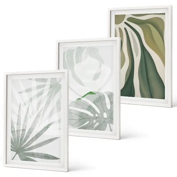 Cadre photo mural avec motif de feuilles de plantes vertes et grises