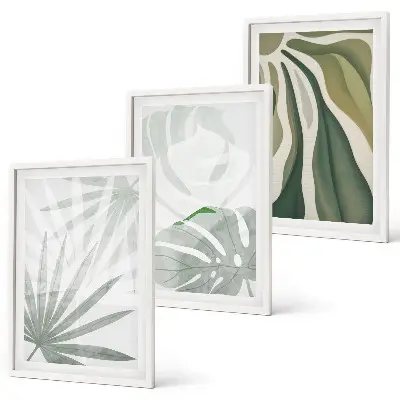 Cadre photo mural avec motif de feuilles de plantes vertes et grises
