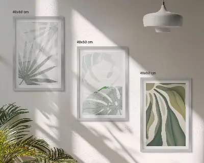 Cadre photo mural avec motif de feuilles de plantes vertes et grises