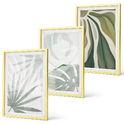 Cadre photo mural avec motif de feuilles de plantes vertes et grises