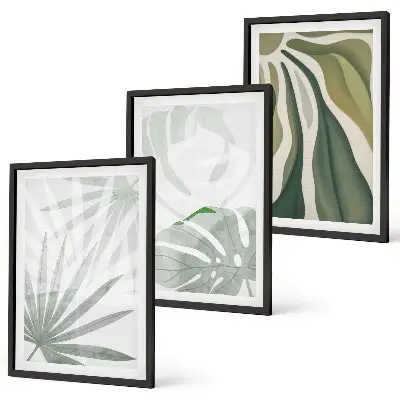 Cadre photo mural avec motif de feuilles de plantes vertes et grises