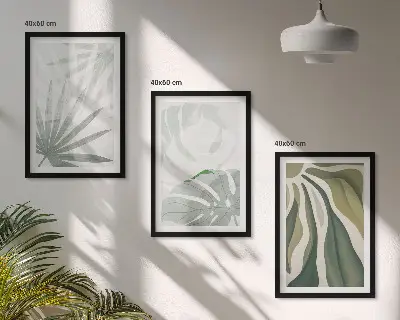 Cadre photo mural avec motif de feuilles de plantes vertes et grises