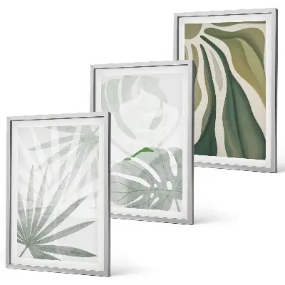 Cadre photo mural avec motif de feuilles de plantes vertes et grises