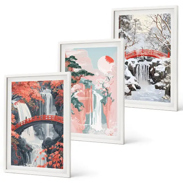 Les cascades des saisons lot de 3 tableaux pour salon