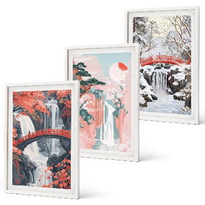 Lot de 3 tableaux pour salon Les cascades des saisons