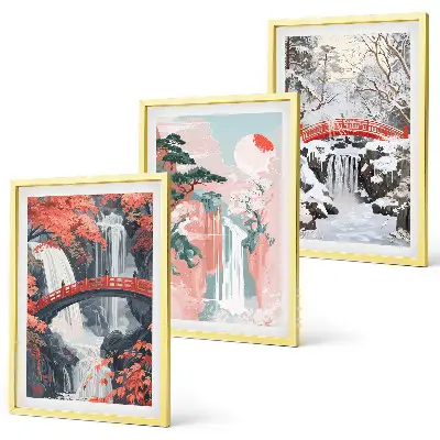 Les cascades des saisons lot de 3 tableaux pour salon