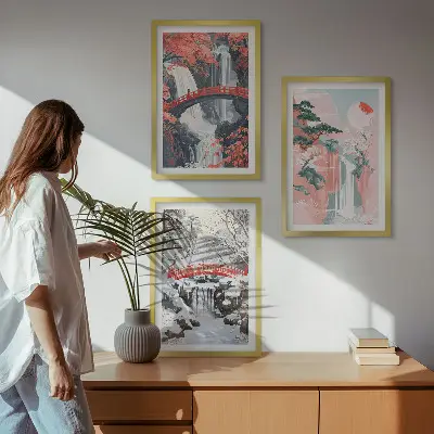 Les cascades des saisons lot de 3 tableaux pour salon