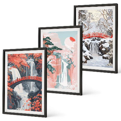 Lot de 3 tableaux pour salon Les cascades des saisons