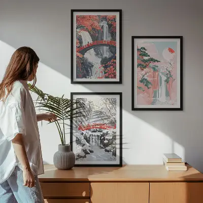 Les cascades des saisons lot de 3 tableaux pour salon