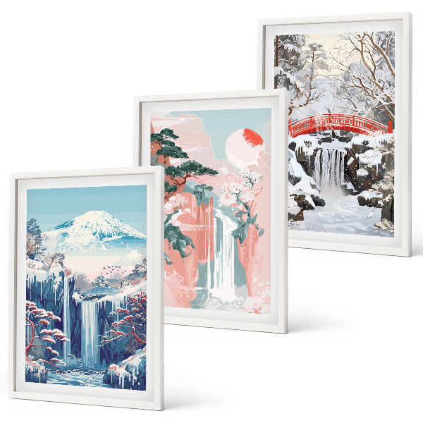 Lot de 3 tableaux pour salon Paysages de montagne cascades