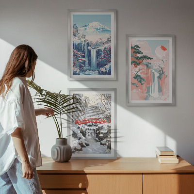 Lot de 3 tableaux pour salon Paysages de montagne cascades