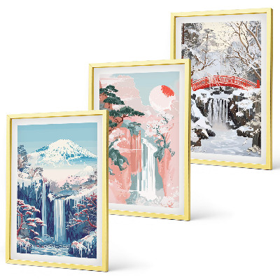 Lot de 3 tableaux pour salon Paysages de montagne cascades