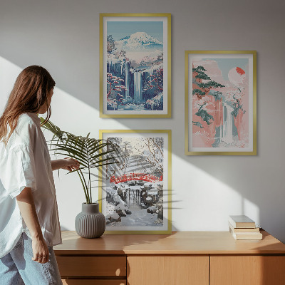 Lot de 3 tableaux pour salon Paysages de montagne cascades