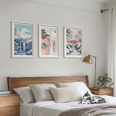 Lot de 3 tableaux pour salon Paysages de montagne cascades