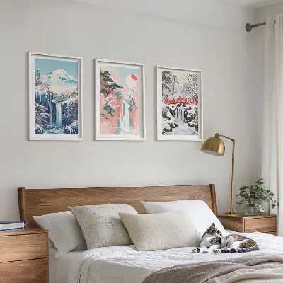 Lot de 3 tableaux pour salon représentant des paysages de montagne avec cascades