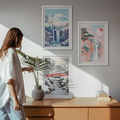 Lot de 3 tableaux pour salon Paysages de montagne cascades