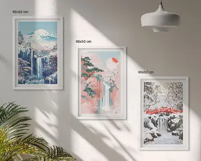 Lot de 3 tableaux pour salon représentant des paysages de montagne avec cascades