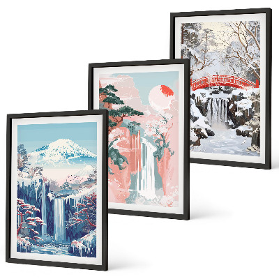 Lot de 3 tableaux pour salon Paysages de montagne cascades