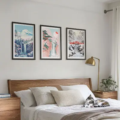 Lot de 3 tableaux pour salon représentant des paysages de montagne avec cascades